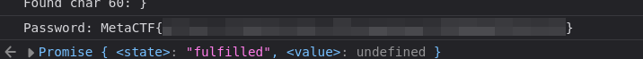 Browser console output showing the crack function recovering the full password character by character
